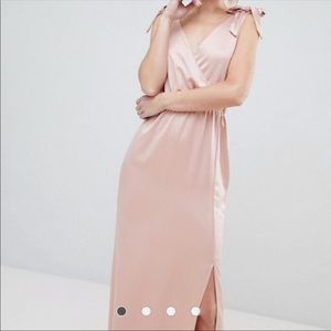 Blush Satin Evening Gown with Bows